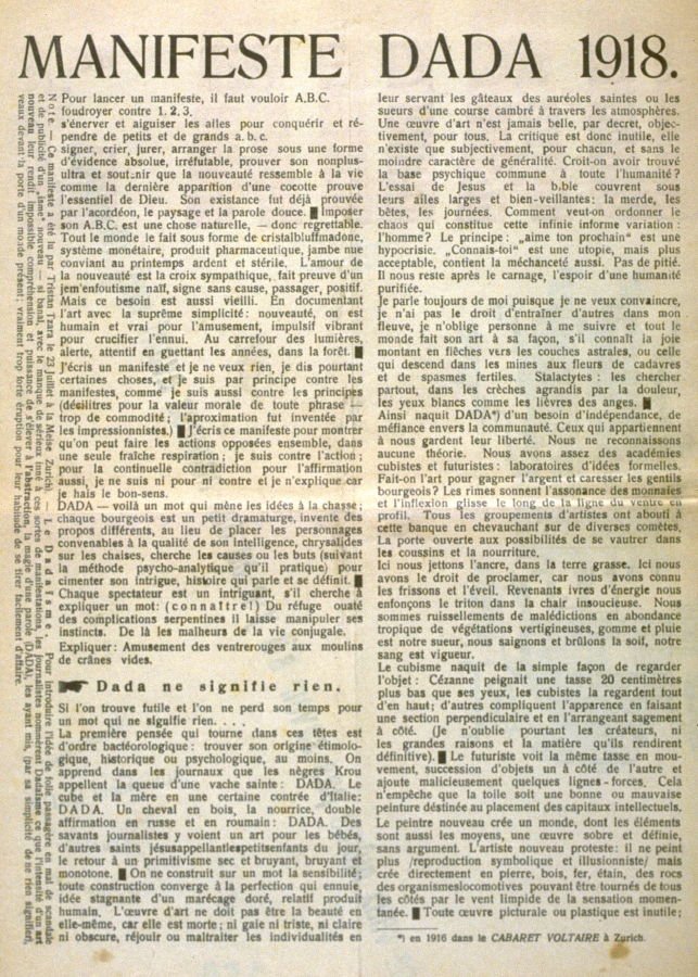 Portada del Manifiesto Dadaísta